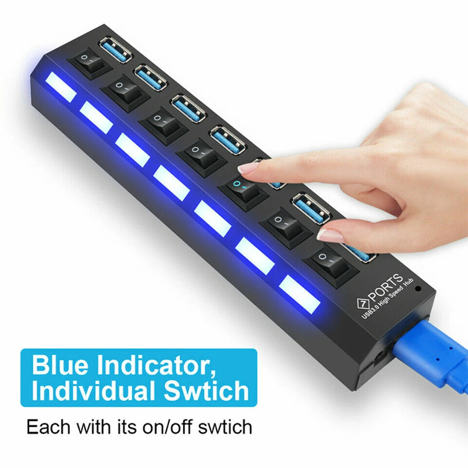 7-Port USB 3.0 Hub with On/Off Switch for PC Laptop