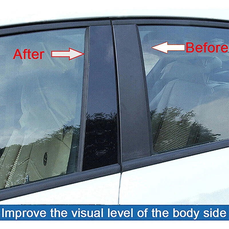 Set of 6 Black Exterior Pillar Post Stickers for Kia Pegas/Soluto (2017–2022)