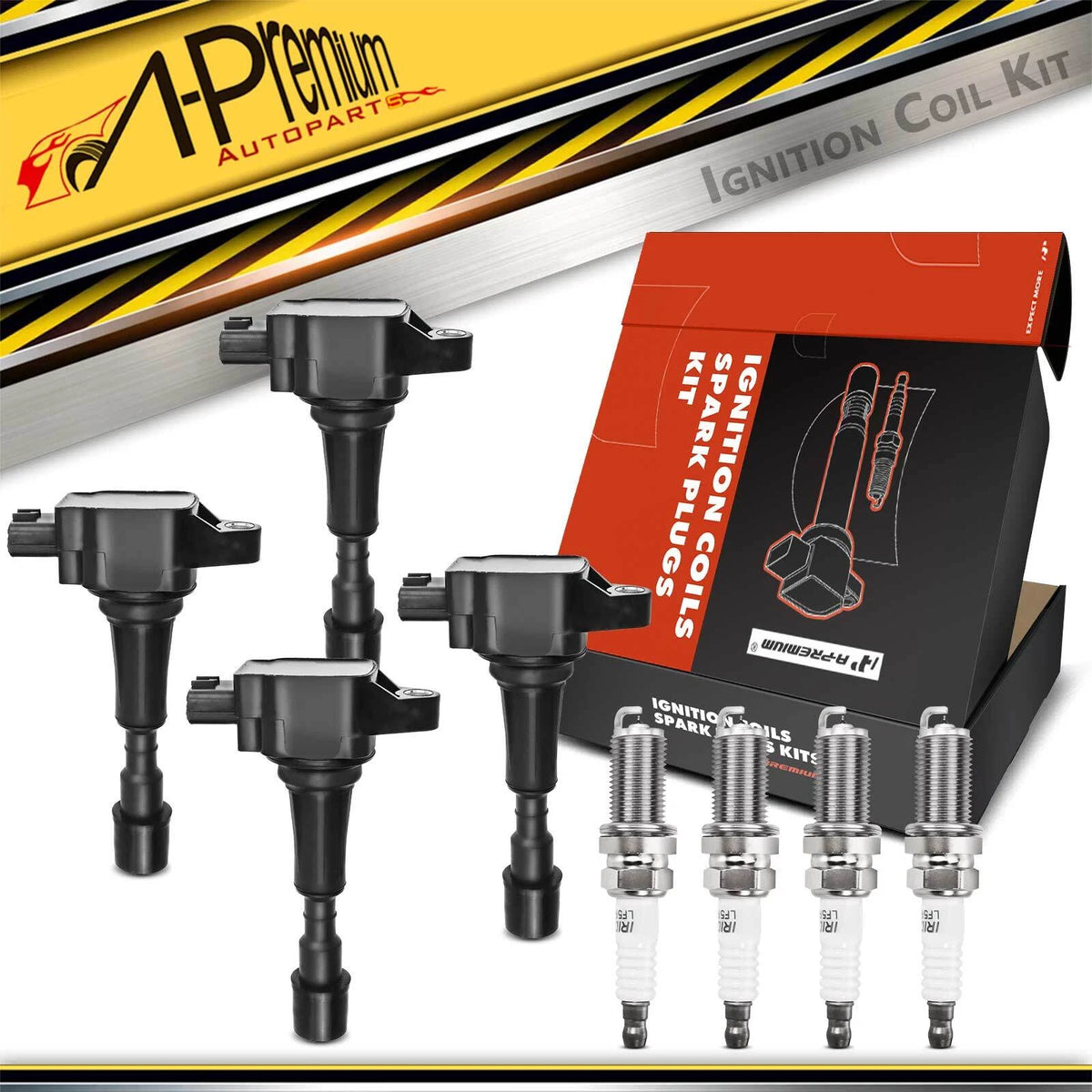 Set of 4 Ignition Coils & Iridium Spark Plugs for Mazda 2 (2011–2014) ZJ2018100, ZJ2018100A, UF655, UF-655