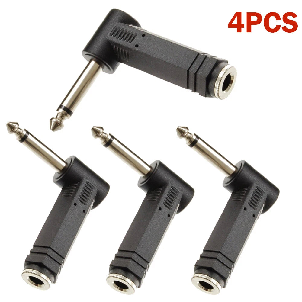 Set of 4 Right-Angle 1/4" TS Mono Male to 1/4" Mono Female Adapters