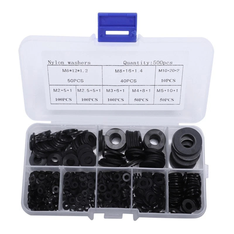 500 Pcs Set Nylon Gasket Washer Flat Ring Repair Kit for Automotive Use