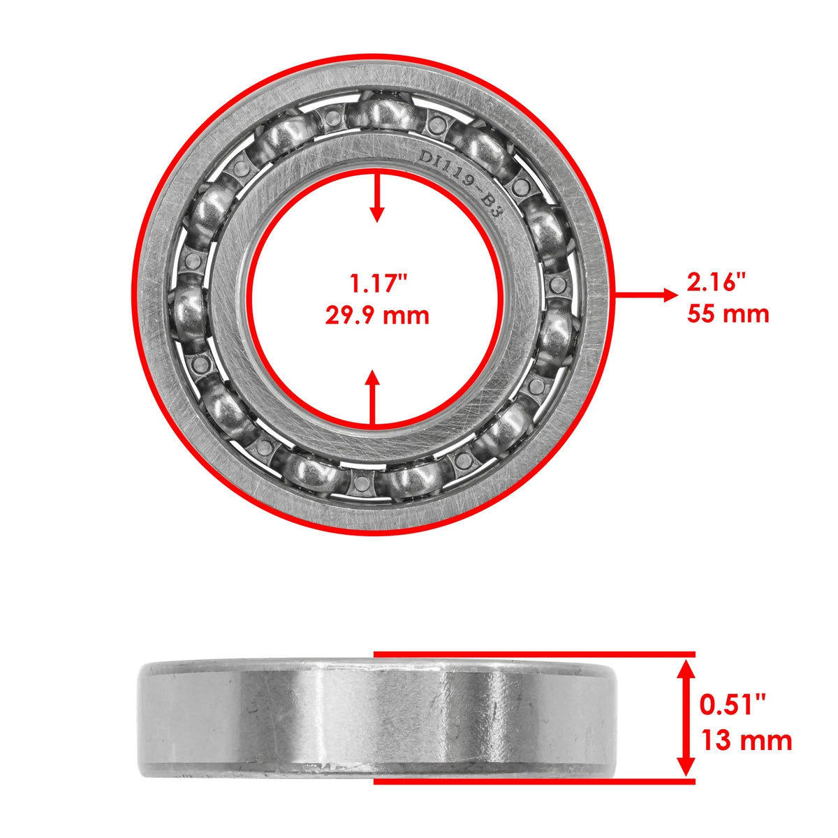 Front Wheel Knuckle Axle Inner Ball Bearings for Kubota RTV-X1140 (K7591-18830, 6006RSH2)