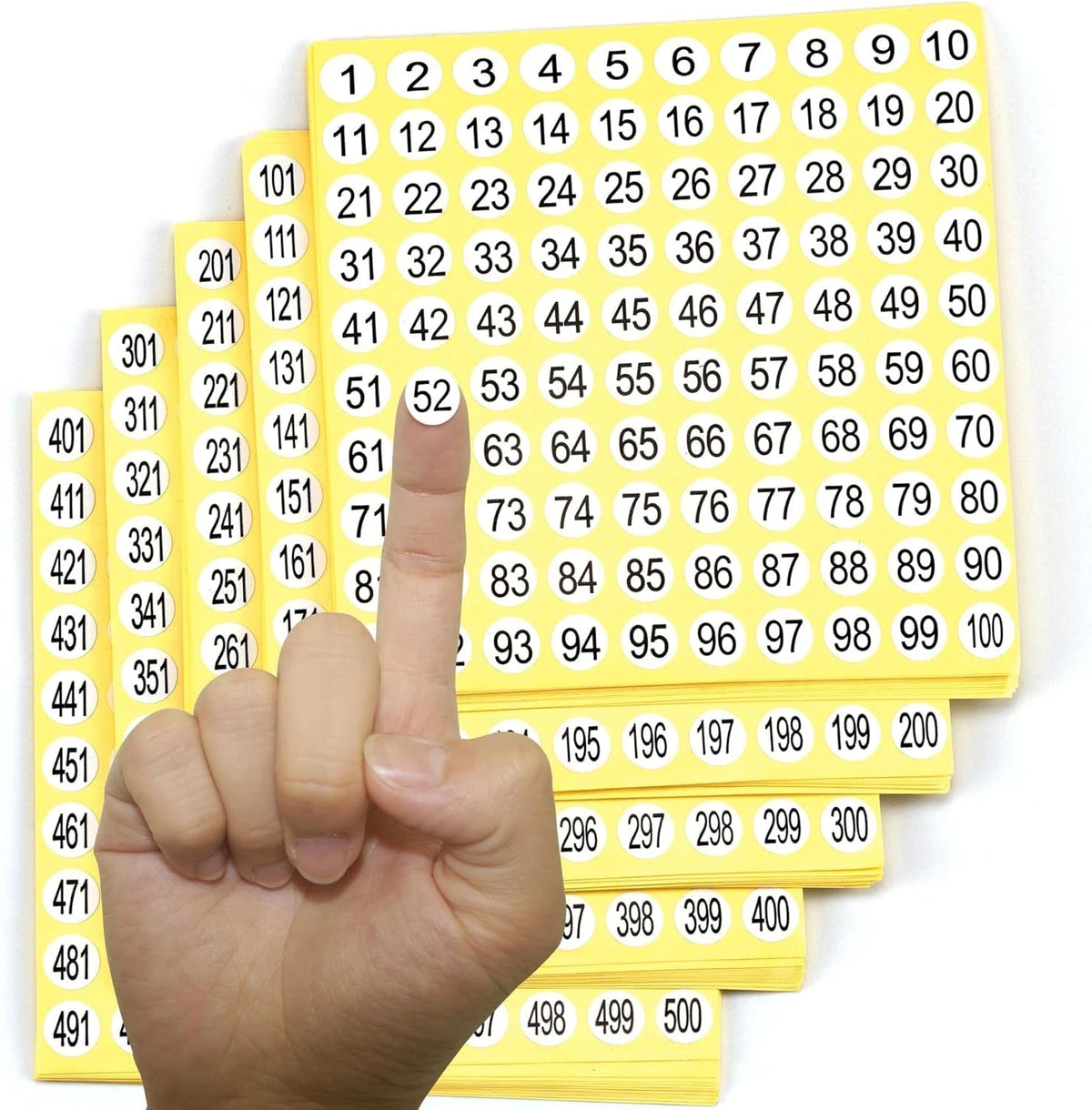 Set of 15 Round Number Stickers for Various Uses (1-500 Number Stickers)
