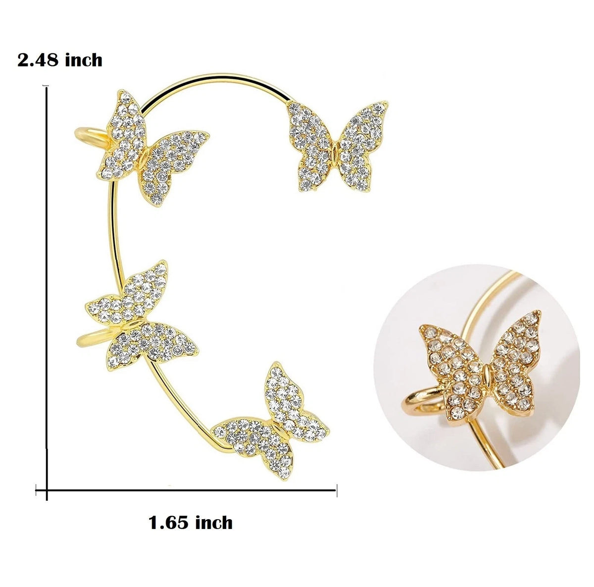 1 Pair Butterfly Ear Clip Earrings for Women - Silver Zircon Cuff Wrap