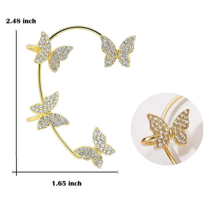 1 Pair Butterfly Ear Clip Earrings for Women - Silver Zircon Cuff Wrap