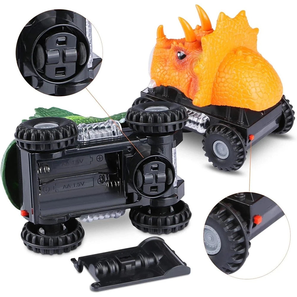 2X Battery Powered Dinosaur Car Toys with LED Light for Boys Girls