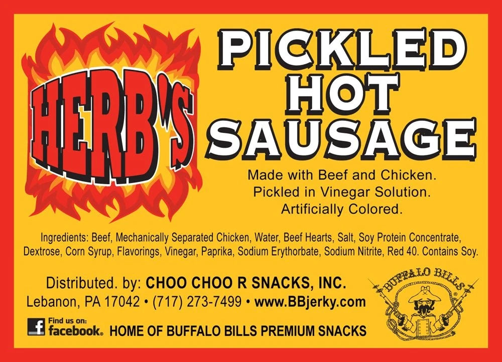 Pack of 24 Herb's Pickled Hot Sausages 0.7oz Individually Wrapped