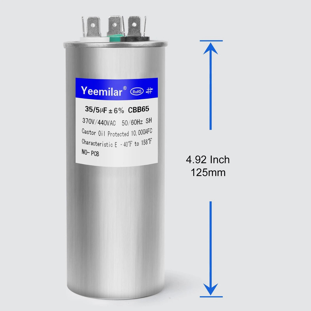 35/5 MFD Dual Run Capacitor for AC Units (370V/440V)