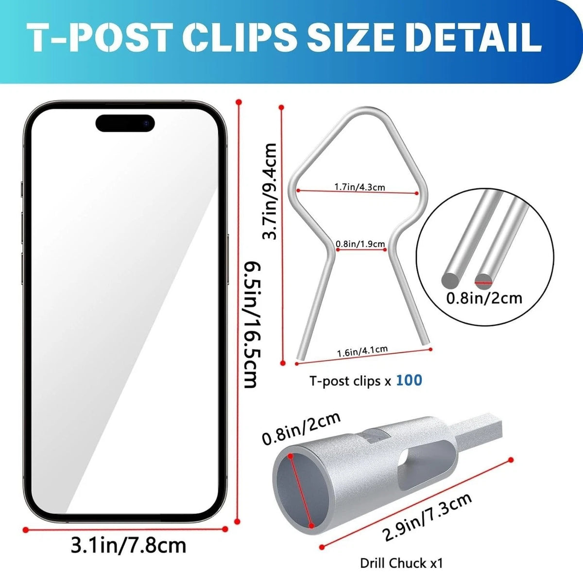 100-Pack Galvanized T-Post Clips with Quick Install Drill Attachment