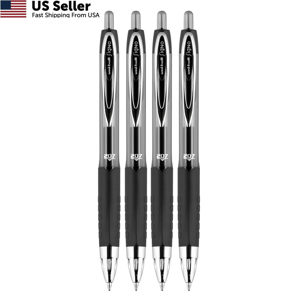 Set of 4 Uni-Ball 207 Retractable Gel Pens, Bold Point, Black