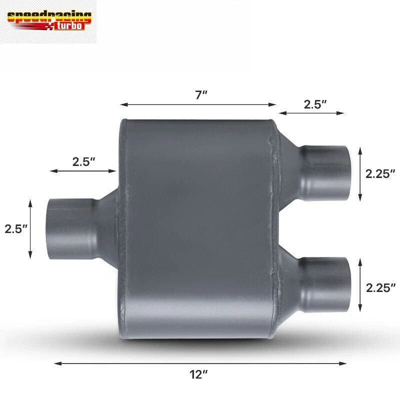 2.5" Inlet/Dual 2.25" Outlet Stainless Steel 409 Chambered Exhaust Muffler