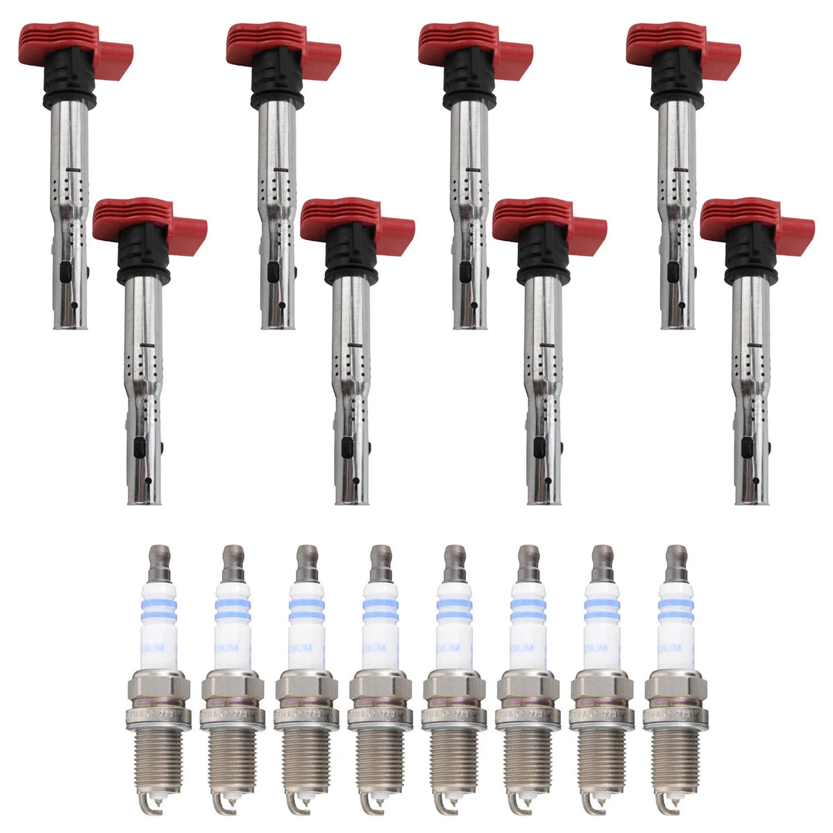 Set of 8 Ignition Coils & Bosch Iridium Spark Plugs for Audi A6 A8 Q7 S5 (2000–2023)