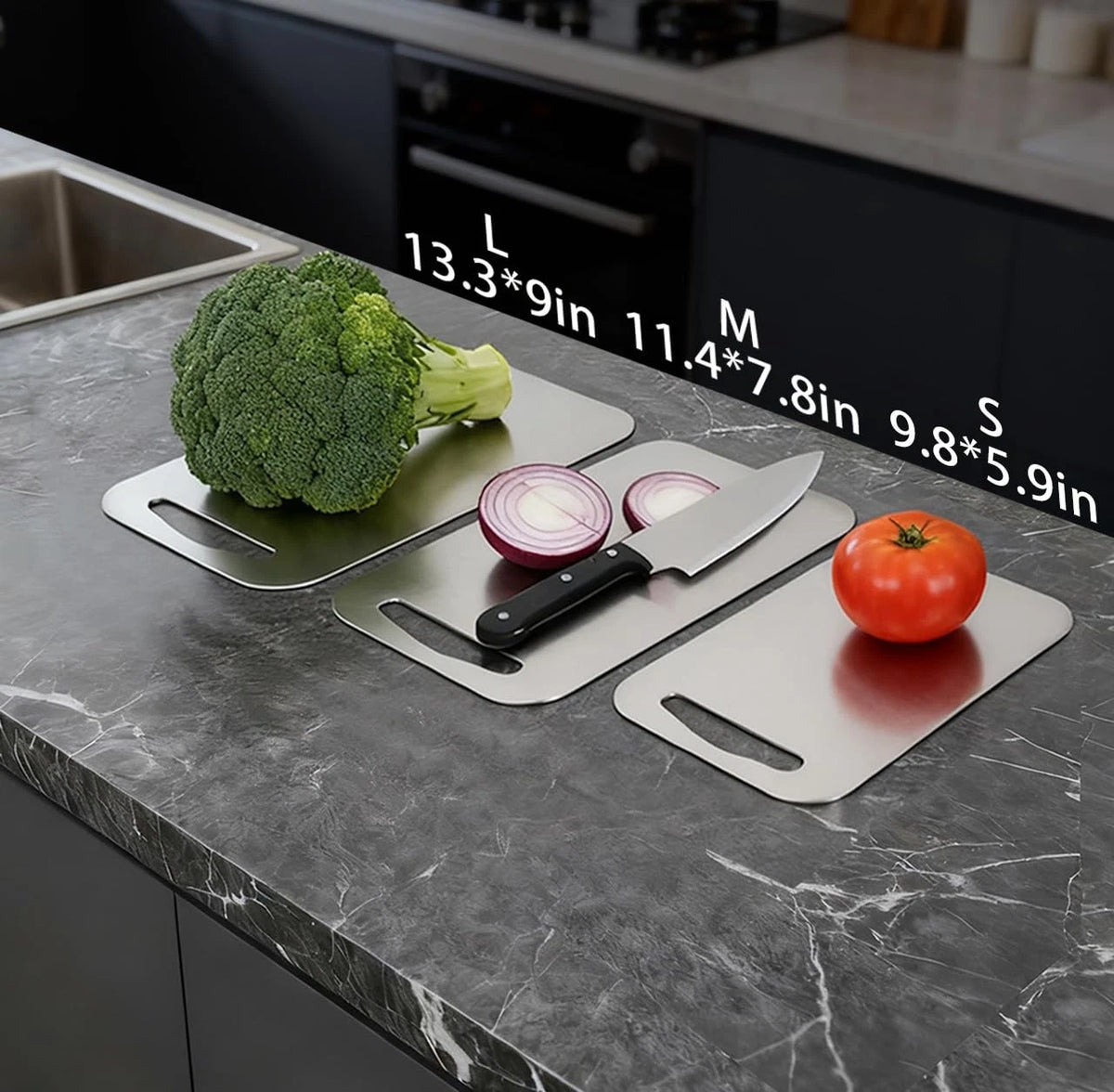 3-Piece Stainless Steel Cutting Board Set for Kitchen (S, M, L)