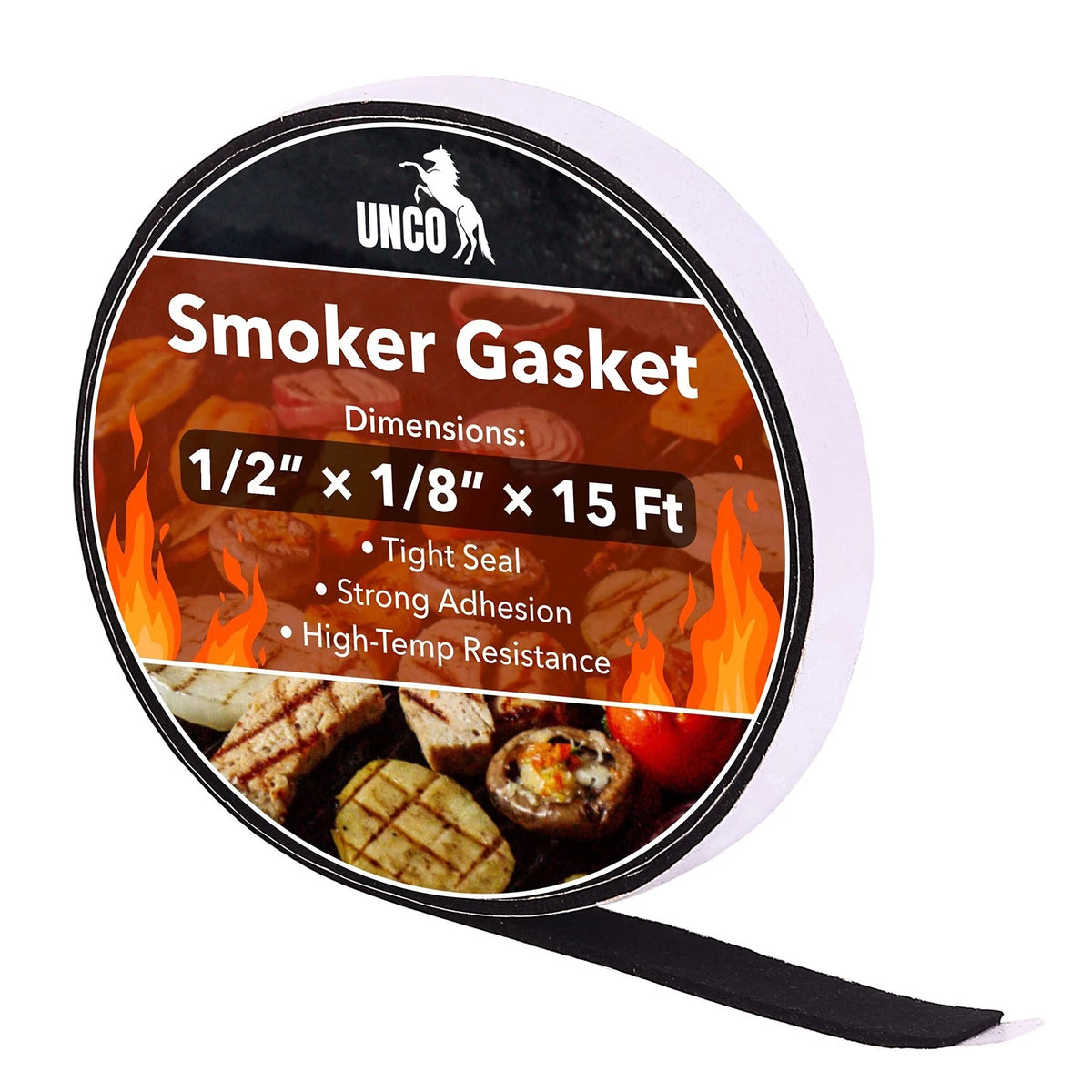 Grill Gasket for Smoker (15 ft, 1/2"x1/8", Black)