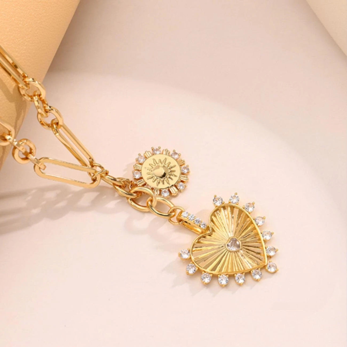 Chunky Gold Heart Necklace for Women 18K Plated