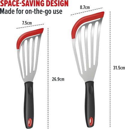 2X Silicone Fish Spatula for Heat Resistance and Stainless Steel Turner