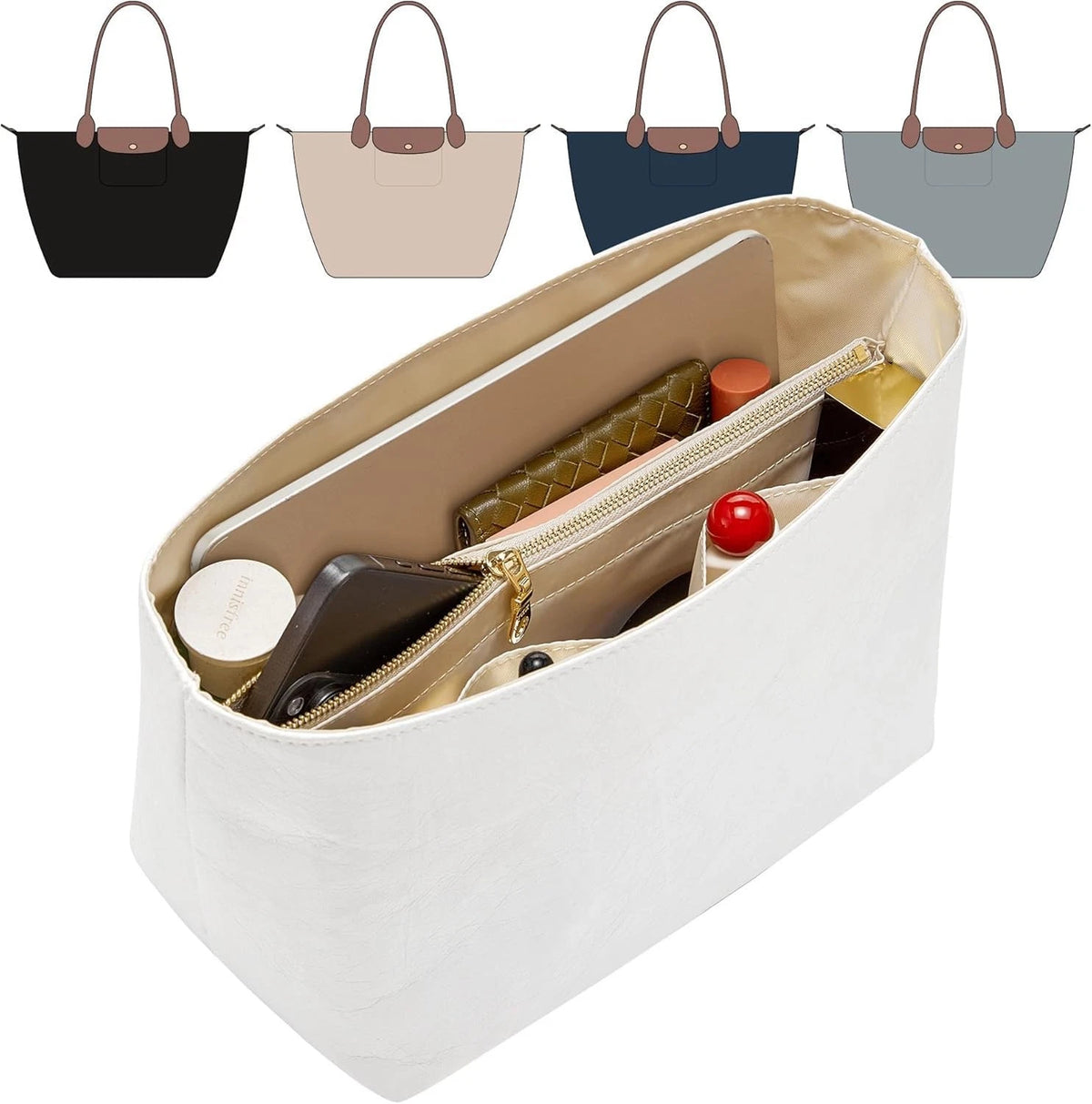 Purse Organizer Insert for Long Champ Bag (Large, White)