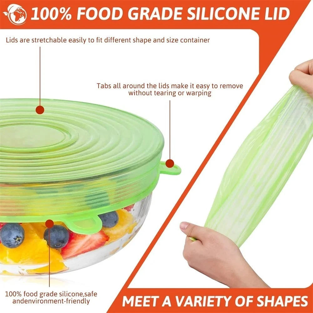 Set of 6 Stretch Silicone Lids for Food Storage