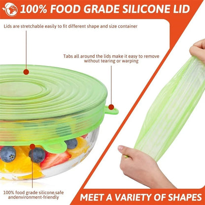 Set of 6 Stretch Silicone Lids for Food Storage