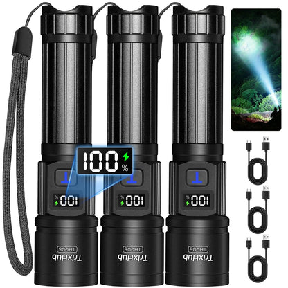 3X Rechargeable Flashlights - Super Bright, 5 Modes