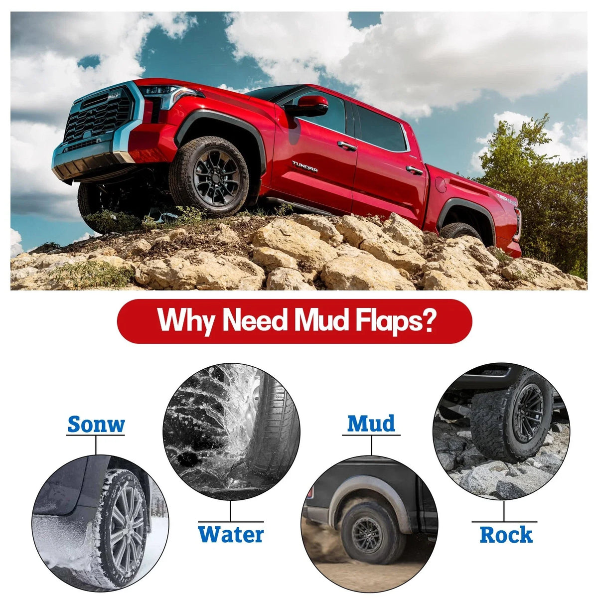 4-Pack Front and Rear Mud Flaps Splash Guards for Toyota Tundra (2007–2019)