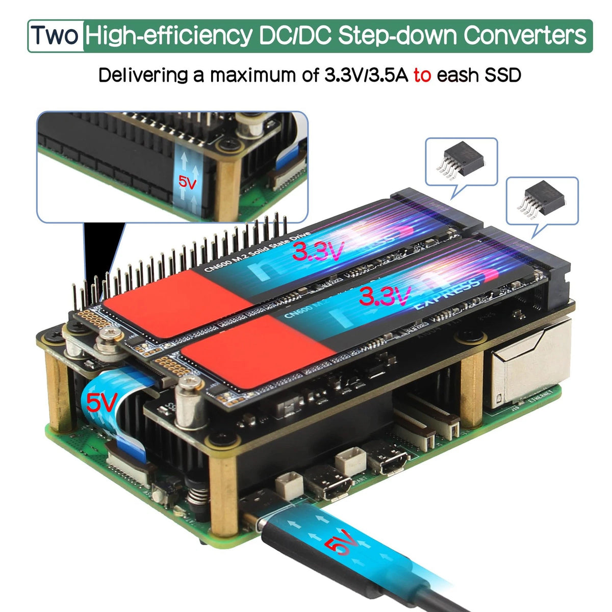 Geekworm X1004 PCIe to Dual M.2 HAT NVMe SSD Peripheral Board