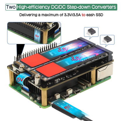 Geekworm X1004 PCIe to Dual M.2 HAT NVMe SSD Peripheral Board