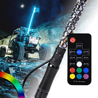 2ft RGB LED Whip Light for UTV ATV (Waterproof, Remote, USA Flag Antenna)