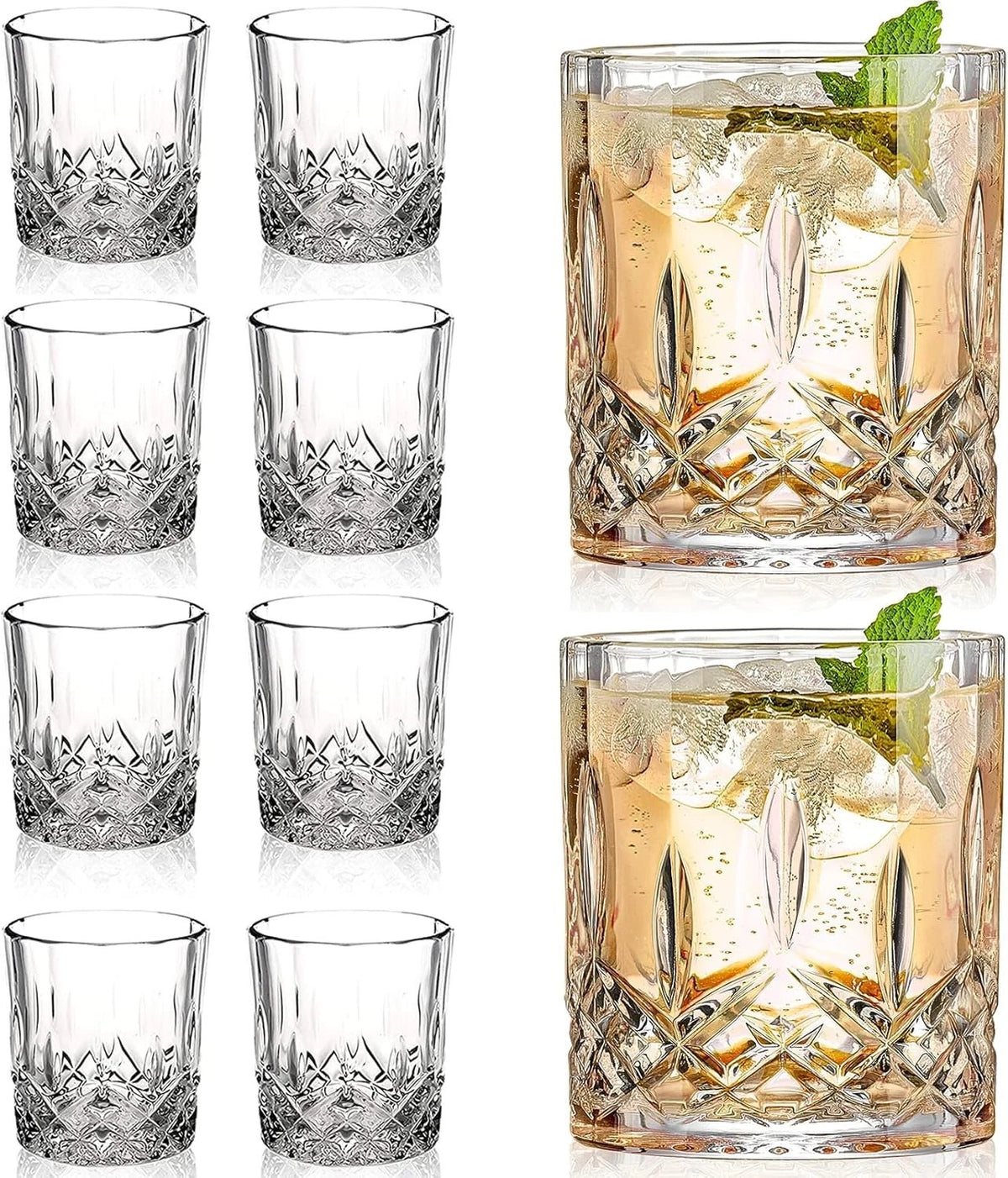 Crystal Whiskey Glasses Set of 8 for Old Fashioned (11 OZ)