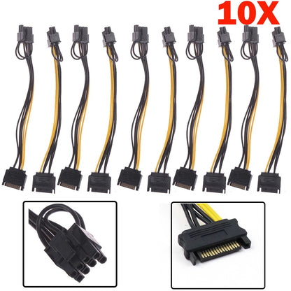 10X 15-Pin SATA Male to 8-Pin PCI-E Power Adapter Cable 8"