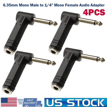 Set of 4 Right-Angle 1/4" TS Mono Male to 1/4" Mono Female Adapters