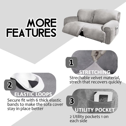 Reclining 2 Seater Sofa Extra Wide 75" - 100" Light Grey