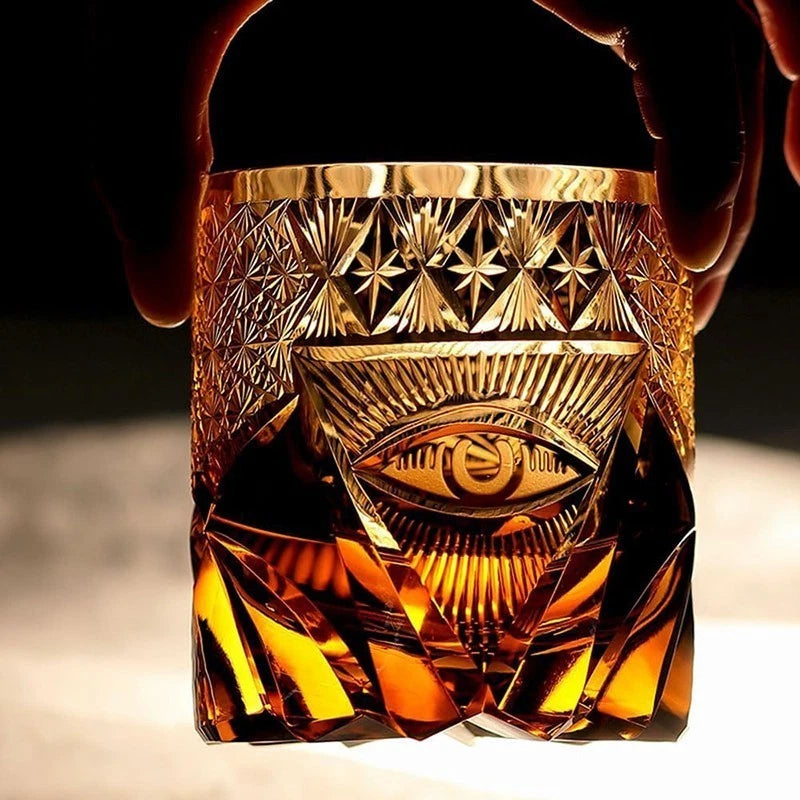 Hand-Carved God's Eye Whiskey Glasses Set of 2 - 7oz Artisan Crystal