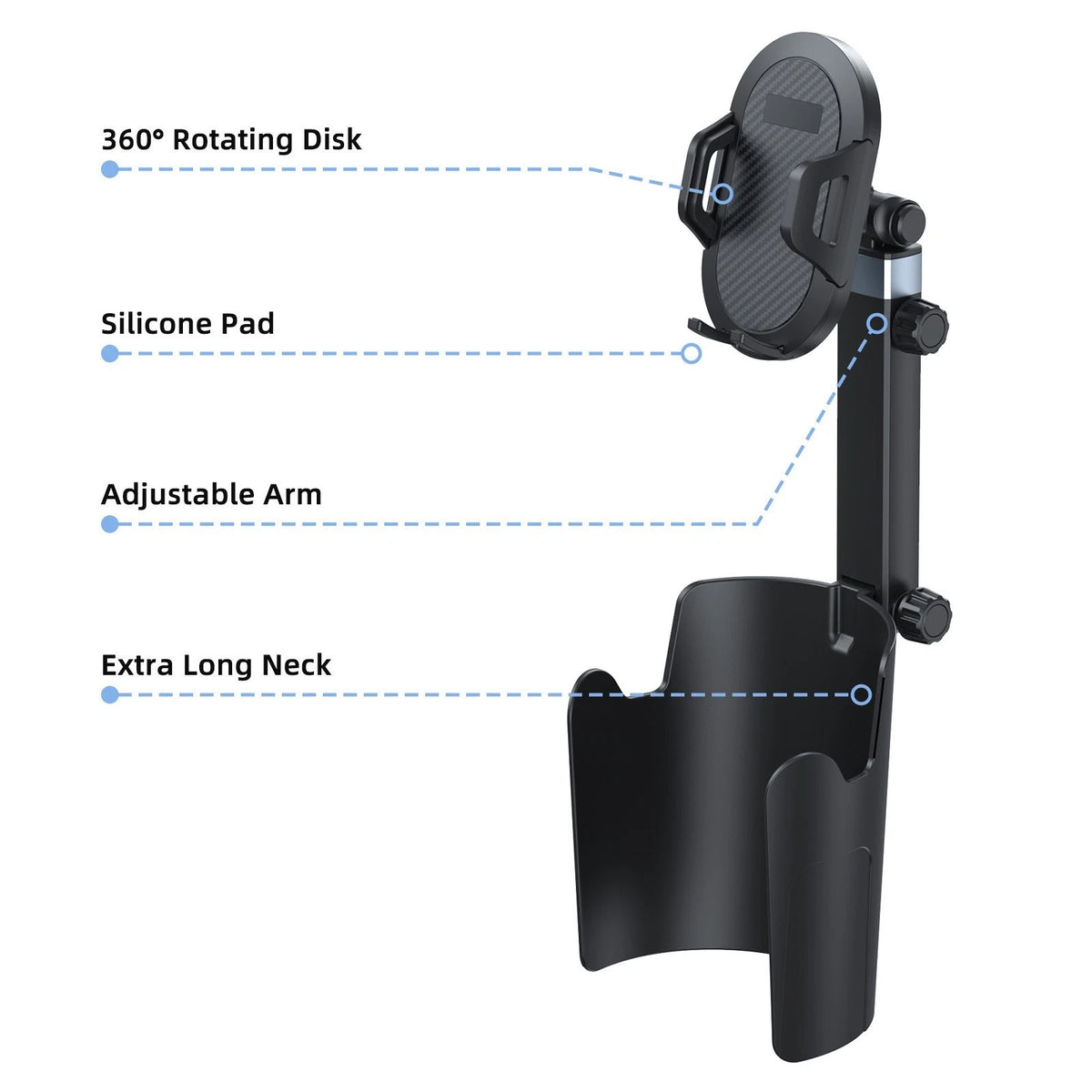 Adjustable Car Phone Holder for Cup Holder with 360 Degree Rotation