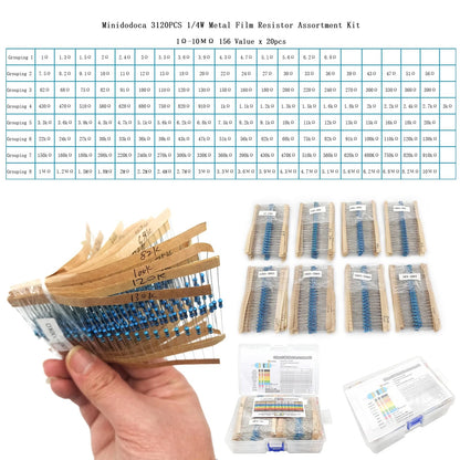 3120pcs Metal Film Resistor Kit for Various Applications (1 Ohm-10M Ohm)