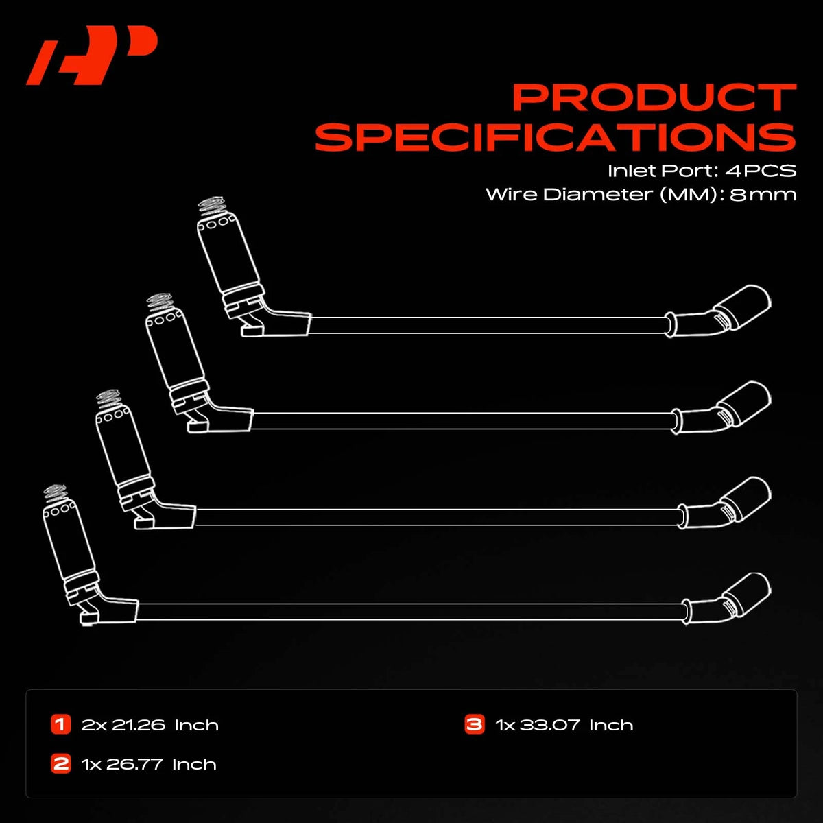 Set of 4 Spark Plug Wires for Ford Focus (2000–2004) 2.0L SOHC, 8mm, 26054153, 26466