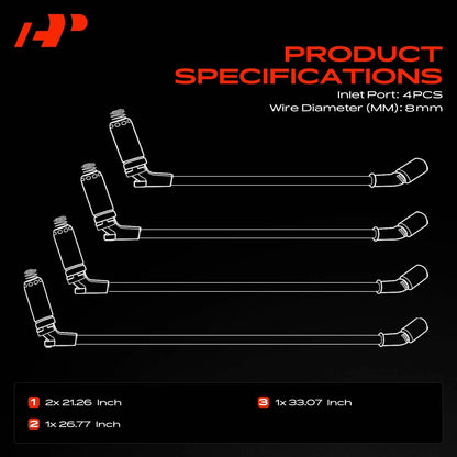 Set of 4 Spark Plug Wires for Ford Focus (2000–2004) 2.0L SOHC, 8mm, 26054153, 26466