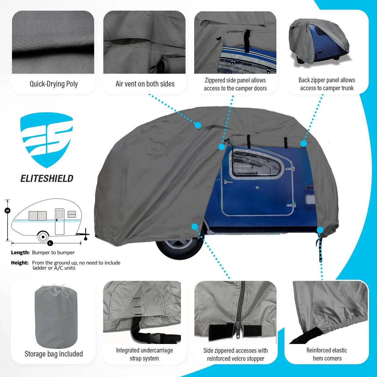 Camper Cover for Little Guy Deluxe Teardrop Trailer (w/ zipper access)