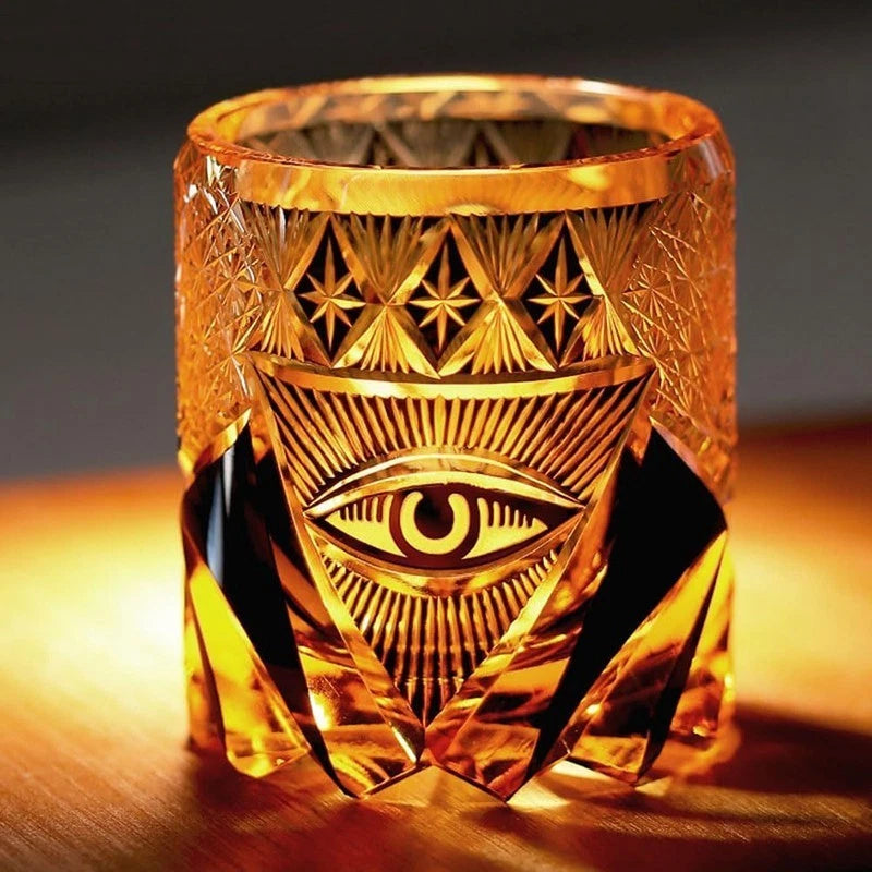 Hand-Carved God's Eye Whiskey Glasses Set of 2 - 7oz Artisan Crystal