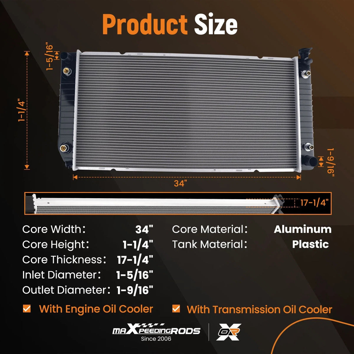 AT Transmission Radiator for Chevy C3500 K3500 GMC C3500 K3500 (1994–2000)