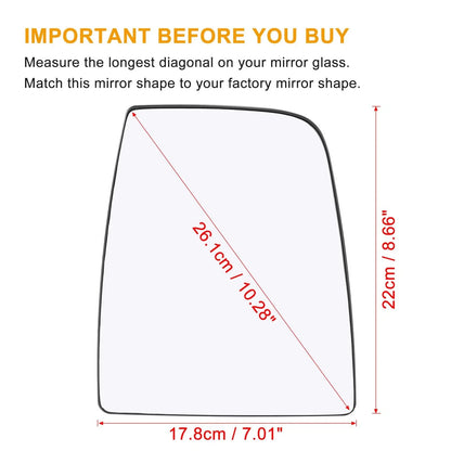 Heated Rearview Right Side Mirror Glass w/ Backing Plate for Ford Transit (2015–2020)