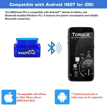 Veepeak Mini Bluetooth OBD2 Scanner for Android (Code 3.0)