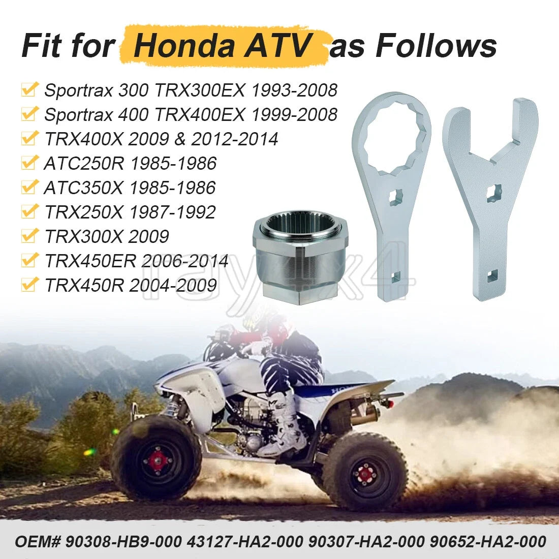 Axle Nut Wrench Tool & Rear Axle Jam Sleeve Nut Clip for Honda TRX300EX TRX400EX (1993–2009)