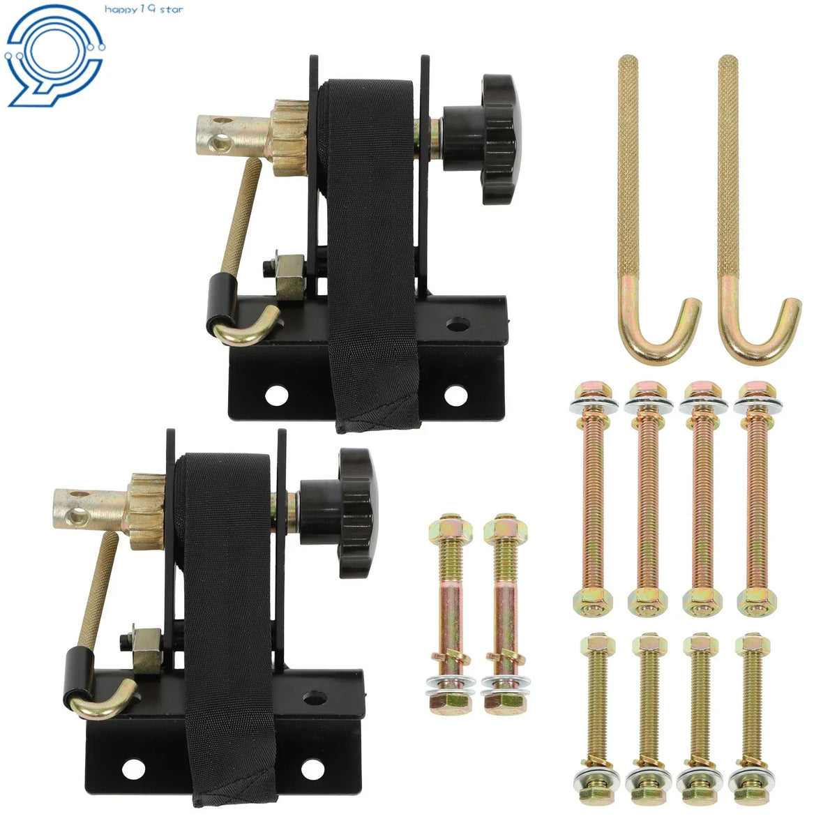 Set of 2 Ladder Rack Ratchet Straps with J-Hook for Round Tube Mount