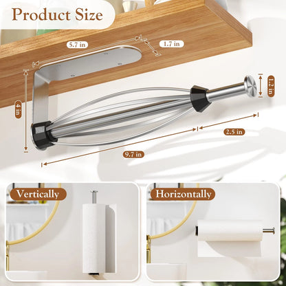 2 Pack Paper Towel Holder for Under Cabinet with 2 Towel Hooks