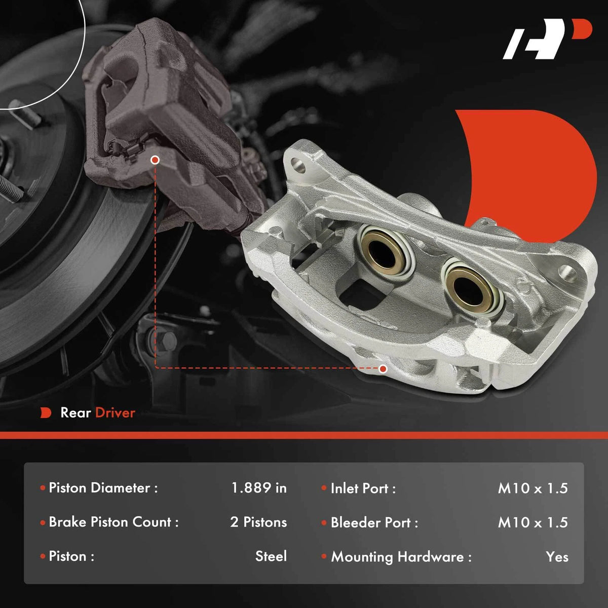 Rear Left Brake Caliper w/Bracket & Piston for Chevy Silverado 2500 HD (13512706, 13544897, 18-B5611)