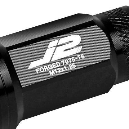 20 Pcs J2 7075 Forged Aluminum M12x1.25 Knurled Lug Nuts w/Adapter Black