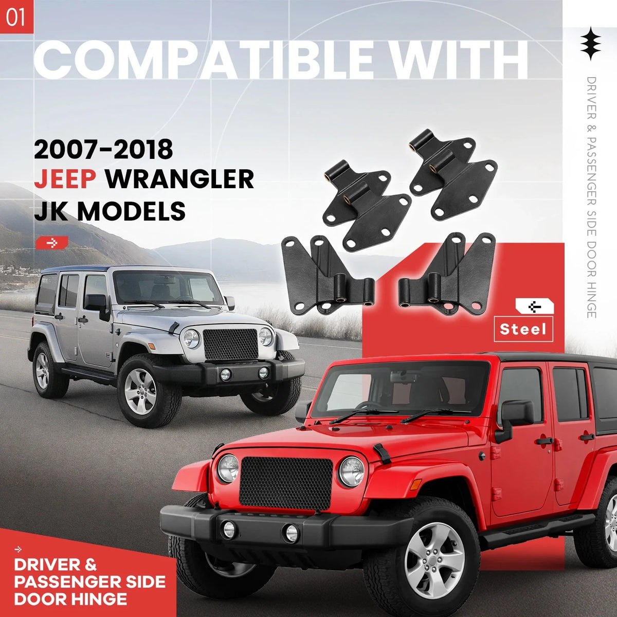 Set of 8 Door Hinge Replacements for Jeep Wrangler JK (2007–2018)