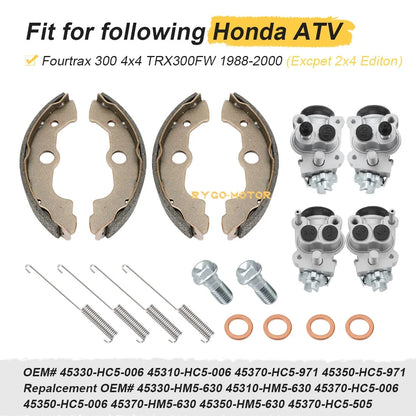 Front Brake Wheel Cylinders W/ Shoes for Honda Rancher 350 TRX350TM/TE (2000–2003)