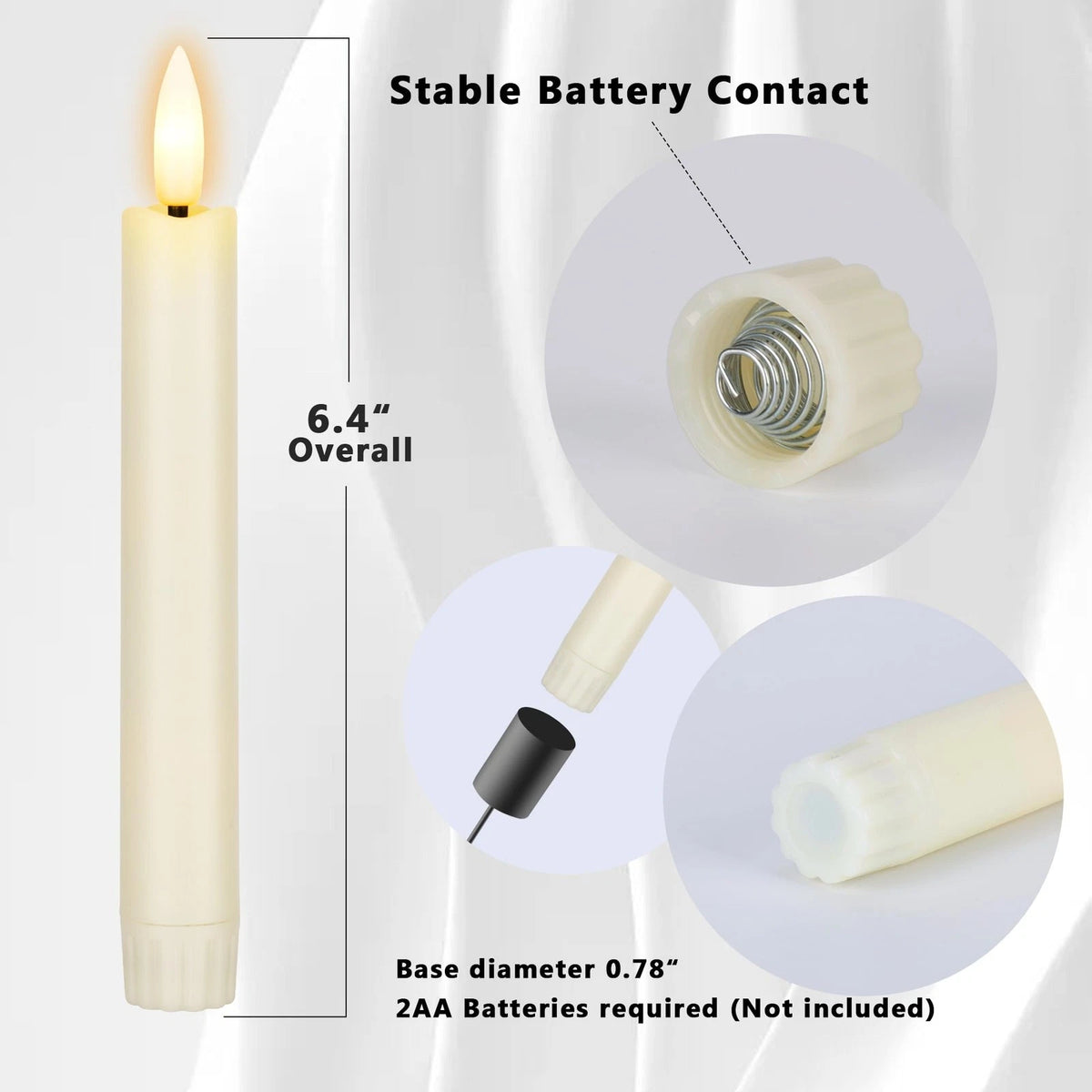 Set of 4 Flameless Taper Candles with Remote, Ivory